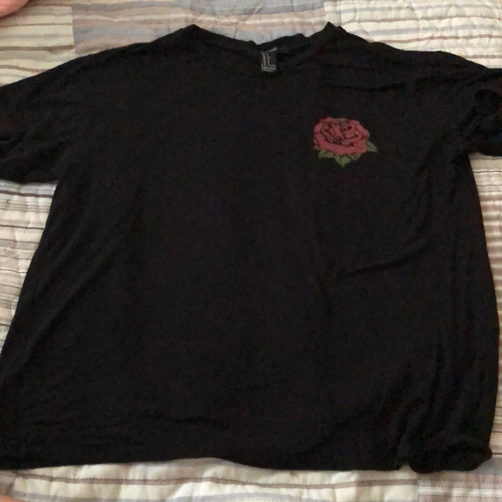 Black Tshirt with red rose, Small